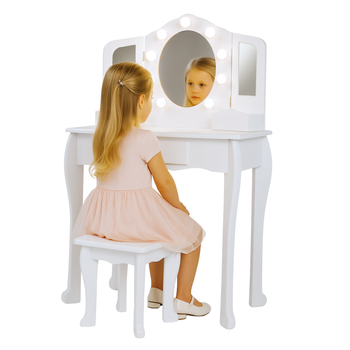 Toaletka dla dziewczynki biała z lustrem LED WhiteDream z taboretem