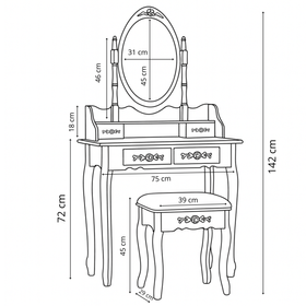 Toaletka drewniana biała z obrotowym lustrem i taboretem CALM
