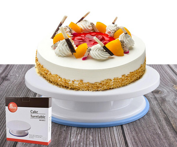 OBROTOWA PATERA do Dekoracji Tortów Ciast 28cm biała z niebieskim AG649D