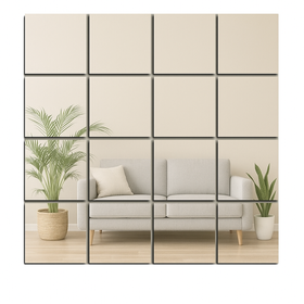 Zestaw 16 naklejek lustrzanych – kwadratowe lustra akrylowe 15×15 cm, samoprzylepne