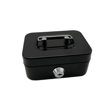 Metalowa kasetka na pieniądze z zamkiem i funkcją skarbonki – czarna mini sejf 8,5×11,5×5,5 cm