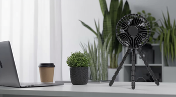 Wydajny wentylator biurkowy USB z regulacją nawiewu akumulator elastyczny statyw tripod czarny