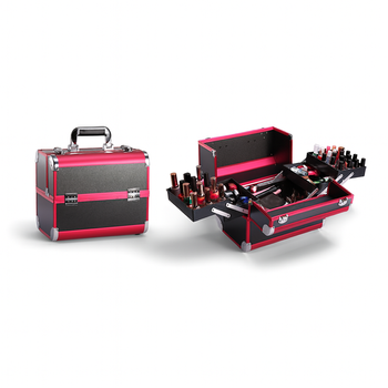 Kuferek kosmetyczny czarno-różowy – mała walizka na kosmetyki, lakiery i makeup