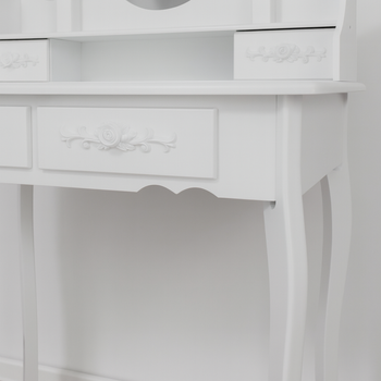 Toaletka drewniana biała z obrotowym lustrem i taboretem CALM