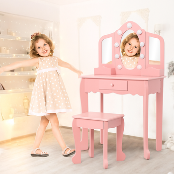 Toaletka dla dziewczynki z lustrem i podświetleniem różowa Pink Dream LED z taboretem