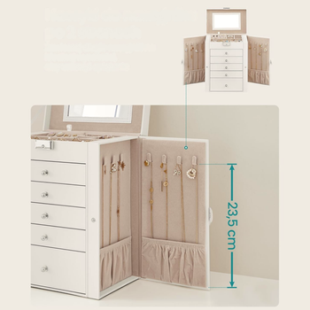 Szkatułka na biżuterię XXL organizer 6 poziomów naszyjniki pierścionki