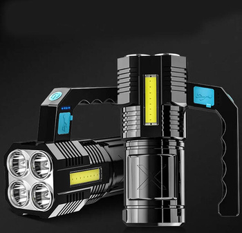 Latarka taktyczna LED COB + 4x T6, 1000 lm, akumulator USB, wodoodporna IPX4 