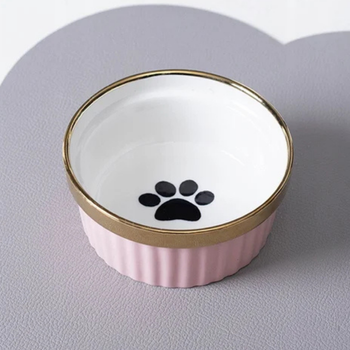 Podwójna miska ceramiczna dla kota na stojaku 2x300 ml różowa złota