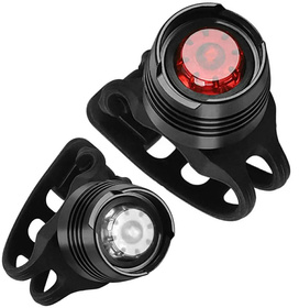 Zestaw LAMPEK Rowerowych LED Przednia Tylna Rotacja 360 czarne ZD114