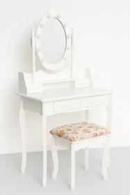 Toaletka kosmetyczna z lustrem LED obrotowym + taboret biała CALM LED