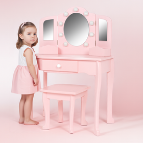 Toaletka dla dziewczynki z lustrem i podświetleniem różowa Pink Dream LED z taboretem