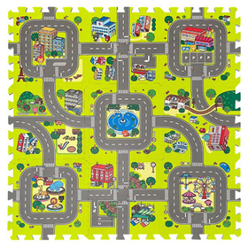 Kolorowe puzzle piankowe dla dzieci – miasto z ulicami, 9 elementów, antypoślizgowe FT58