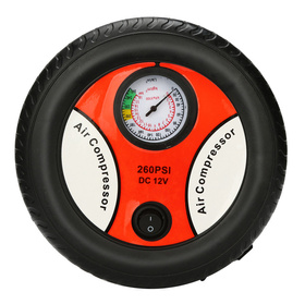 Kompresor Samochodowy 12V w Kształcie Koła, Zestaw Końcówek, Manometr, 260 PSI