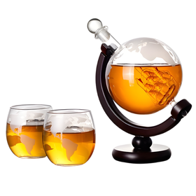Zestaw do whisky – karafka globus 1000 ml, 2 szklanki, granitowe kostki XXL