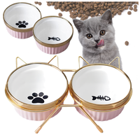 Podwójna miska ceramiczna dla kota na stojaku 2x300 ml różowa złota