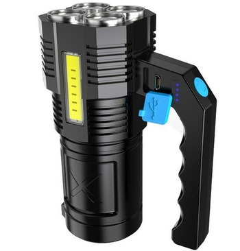 Latarka taktyczna LED COB + 4x T6, 1000 lm, akumulator USB, wodoodporna IPX4 