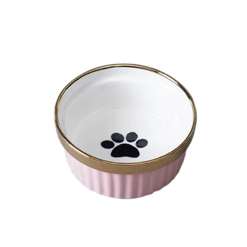 Podwójna miska ceramiczna dla kota na stojaku 2x300 ml różowa złota