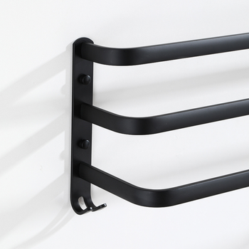 Metalowy wieszak łazienkowy loft – czarny mat, 3 ramiona i haczyki, 59 cm
