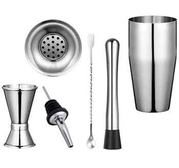 Zestaw BARMANA 6 elementów Shaker jJigger Miarka srebrny AG818 