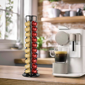 Obrotowy stojak na kapsułki Nespresso – metalowy, 40 kapsułek, czarny