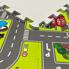 Kolorowe puzzle piankowe dla dzieci – miasto z ulicami, 9 elementów, antypoślizgowe FT58