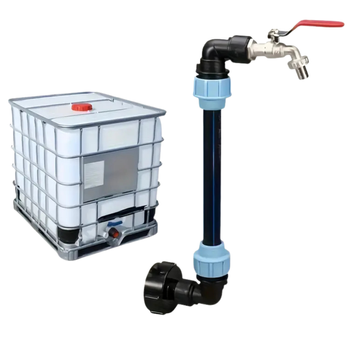 Zawór czerpalny do mauzera IBC 1000L S60x6 – kran 3/4" na sztywnej rurze PVC, szybkozłącze ogrodowe