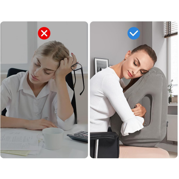 Dmuchana poduszka podróżna welurowa z pokrowcem – ergonomiczna, wielopozycyjna, szara