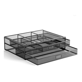 Metalowa podstawka pod monitor lub laptop z szufladami – czarna, wentylowana