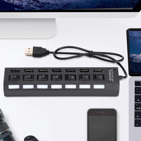 Aktywny HUB USB 2.0 7-portowy z włącznikami – szybki rozdzielacz USB do komputera