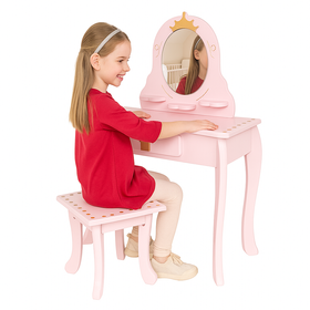 Toaletka dla dziewczynki różowa PinkDream LUXE z lustrem i taboretem