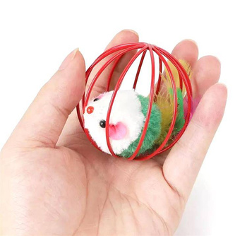 Zabawka dla kota mysz w okrągłej klatce piłka 6cm ZW13