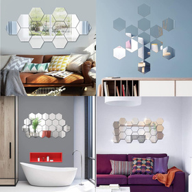 Zestaw 12 lustrzanych heksagonów ściennych – dekoracyjne akrylowe lustra 11 × 11 cm