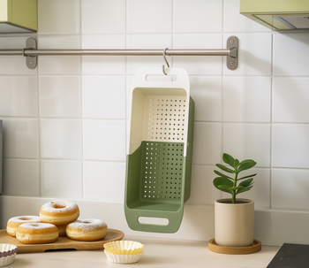 Regulowany ociekacz do naczyń 34–44cm – biało-zielony, z funkcją durszlaka