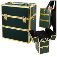 Kufer kosmetyczny XXL na makijaż lakiery organizer dla kosmetyczki zielono-złoty