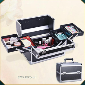 Czarny kuferek kosmetyczny – aluminiowa walizka na make-up, lakiery i akcesoria