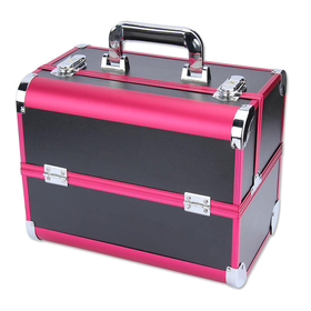 Kuferek kosmetyczny czarno-różowy – mała walizka na kosmetyki, lakiery i makeup