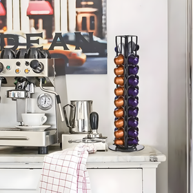 Obrotowy stojak na kapsułki Nespresso – metalowy, 40 kapsułek, czarny