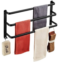 Metalowy wieszak łazienkowy loft – czarny mat, 3 ramiona i haczyki, 59 cm