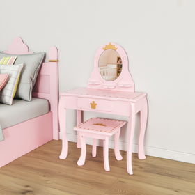 Toaletka dla dziewczynki różowa PinkDream LUXE z lustrem i taboretem
