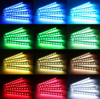 Zestaw oświetlenia LED RGB do auta 36 punktów samoprzylepne listwy pilot 12V sterowanie telefonem