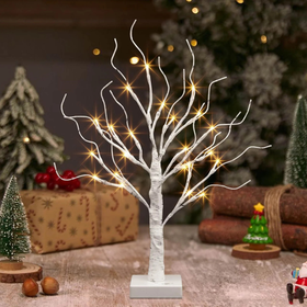 Drzewko LED brzoza 60 cm – dekoracja świetlna, 24 ciepłe diody, zasilane USB lub baterie