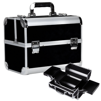 Czarny kuferek kosmetyczny – aluminiowa walizka na make-up, lakiery i akcesoria
