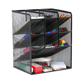 Metalowy organizer biurowy i kosmetyczny z 10 przegródkami – czarny, elegancki, 27×21×10 cm