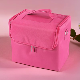 Organizer kosmetyczny różowy 24×28×19 cm – kuferek na makijaż z przegródkami różowy