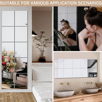 Zestaw 16 naklejek lustrzanych – kwadratowe lustra akrylowe 15×15 cm, samoprzylepne