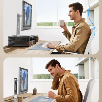 Metalowa podstawka pod monitor lub laptop z szufladami – czarna, wentylowana