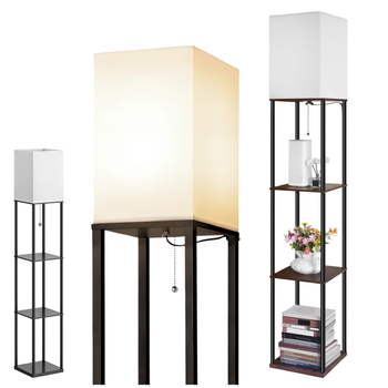 Lampa stojąca podłogowa LED 2w1 z półkami – regał 160 cm