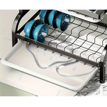 Dwupoziomowy ociekacz na naczynia z organizerami – stalowy stojak kuchenny 55 cm