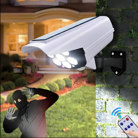 Lampa solarna LED z czujnikiem ruchu i atrapą kamery - energooszczędna, bezprzewodowa, pilot   