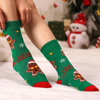 Skarpety świąteczne damskie 36-39 bawełniane ciepłe choinki prezent      